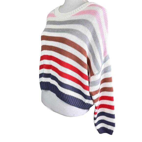 John + Jenn Colorful Striped Long Sleeve Boxy Chunky Knit Boutique Sweater - Picture 4 of 14
